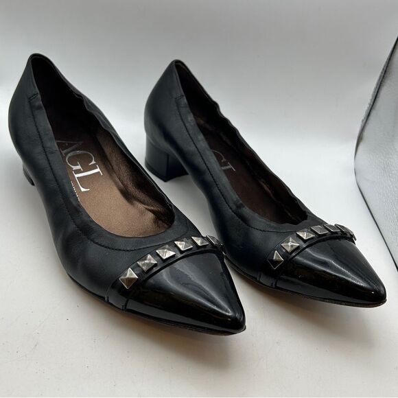 AGL ladies Leather shoes 40 Us 10 black rockstud Pumps capsule modern minimalist - Picture 2 of 14